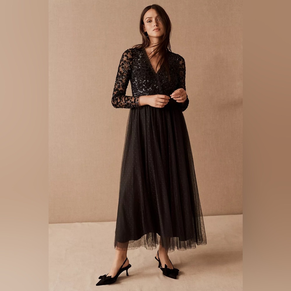 Needle & Thread Tempest V-Neck Bodice Ankle Gown Anthropologie